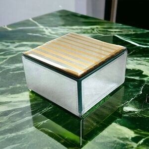Jewelry Box Gold Glitter Stripe Mirrored Keepsake Box Velvet Lined Storage Chest